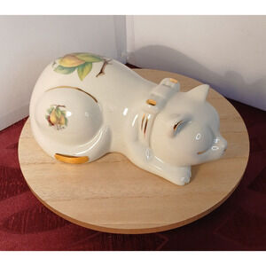 Formalities Baum Bros. Cat Sleeping White Porcelain Gold Accents & Fruit Ceramic